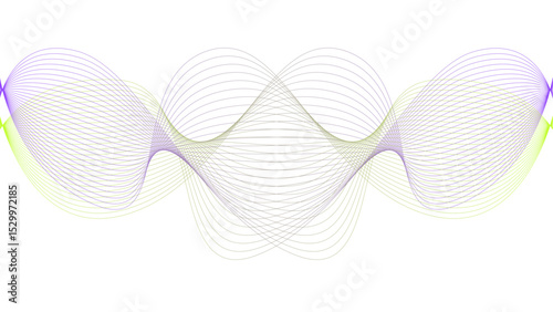 Vector curvy abstract line art wavy flowing dynamic colorful lines white background in concept music or sound, wave, wind, information flow
