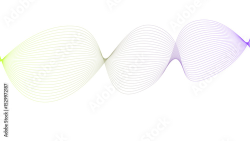 Vector curvy abstract line art wavy flowing dynamic colorful lines white background in concept music or sound, wave, wind, information flow