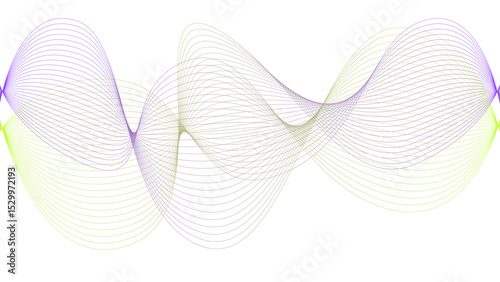 Vector curvy abstract line art wavy flowing dynamic colorful lines white background in concept music or sound, wave, wind, information flow