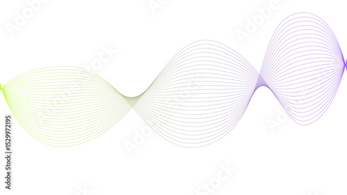 Vector curvy abstract line art wavy flowing dynamic colorful lines white background in concept music or sound, wave, wind, information flow