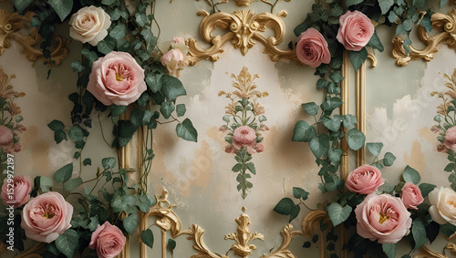 vintage frame with roses and flowers Urban Echoes: Retro Poster Wall background wallpaper