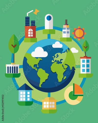 A government policy mandating that all businesses implement circular economy practices in order to reduce waste and promote sustainability at a larger scale.. Vector illustration