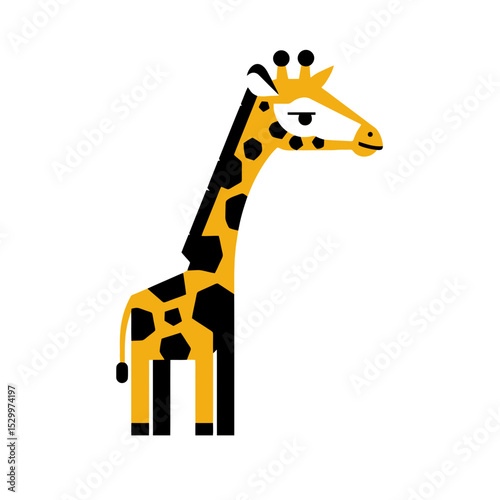 Abstract giraffe vector illustration in black, white and yellow geometric design. Image for schools and nurseries, flashcards. Creative icon of animal types	
