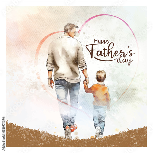 Happy Father's day concept vector background. Father giving son ride on back. Father and son with text happy father's day.