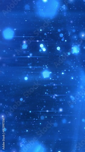 Vertical Blue Particle Curtain Flowing Forward 4K Loop features white lights animating toward the viewer with sparkles and flares in a blue atmosphere in a vertical ratio loop.