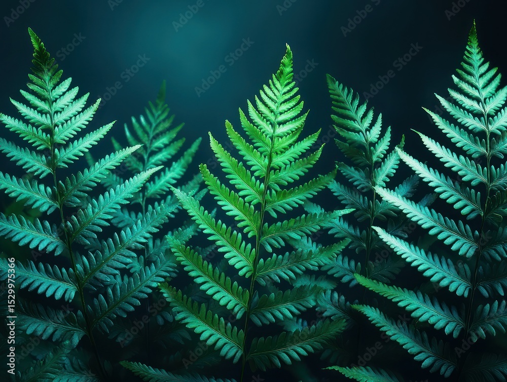 Obraz premium Lush green ferns against a dark, moody backdrop