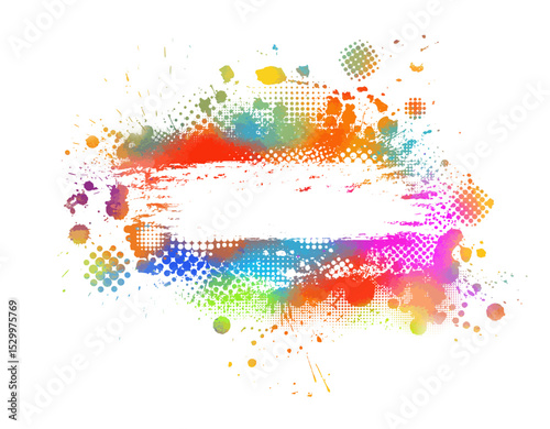Bright colorful watercolor stain frame splash splatter brush stroke on white background. Modern vibrant aquarelle spot. Decorative trendy isolated design on white. hand drawn. Not AI Vector