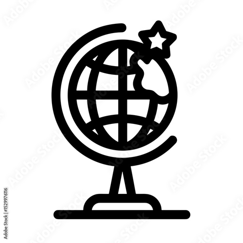 Monochrome globe with star marker symbolizing global education or travel
