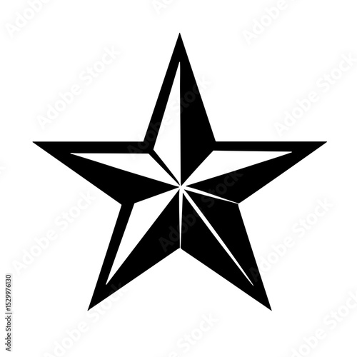 Five-pointed stylized star in bold monochrome with geometric angles