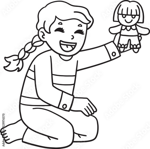 Sleepover Girl Playing a Doll Isolated Coloring 