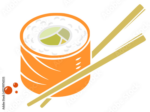 Sushi Roll with Chopsticks and Decorative Details
