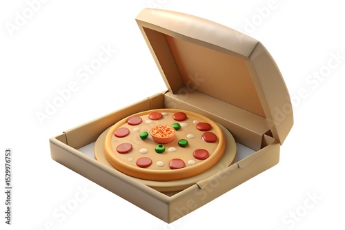 Stylized 3d render of pizza in a box