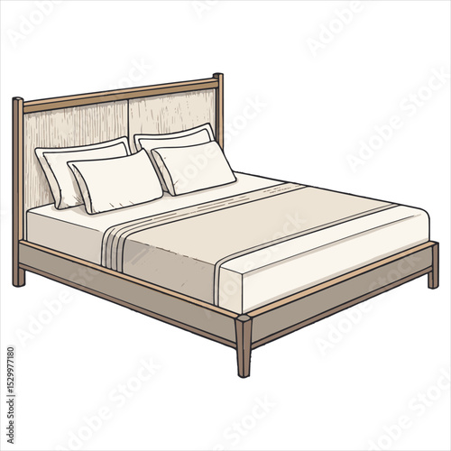 Wooden bed with pillows isolated vector illustration on white background