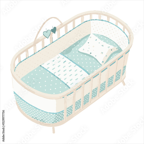 baby crib with nest mattress and pillow.