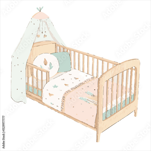 baby crib with nest mattress and pillow.