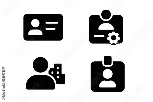 Solid Profile Icons. Solid style icons of profile roles: contact card, user details, role info, ID badge. Solid style of access