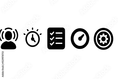 Mindful Productivity Icons. Solid style icons of mindful digital focus: user with calm aura, focus timer with gentle glow,