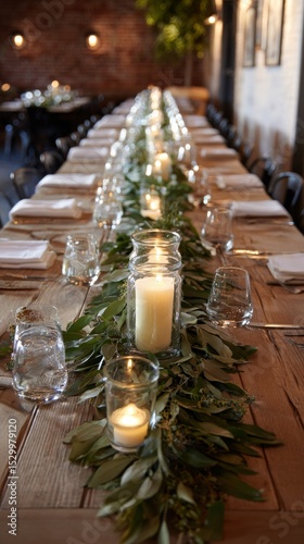 Elegant Dining Setup With Greenery and Candles for a Special Event in a Cozy ...