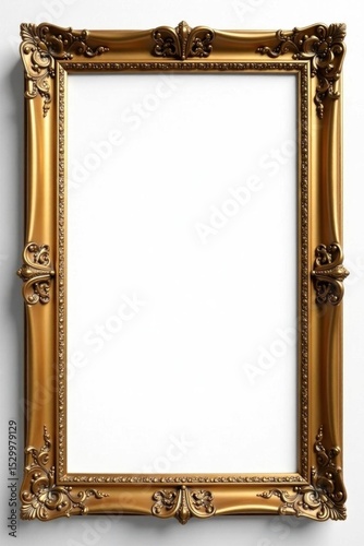 Simple antique gold frame, clean lines, white background , clean, background