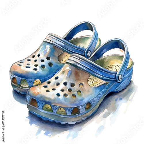 Foam Clogs, watercolor painting vector, isolated on a white background.