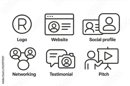 Line Style Branding Icons. Line style icons for personal branding: logo, website, business card, social profile, networking,