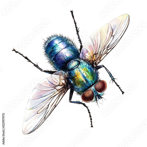 watercolor of Fly Close Up, vector, isolated on a white background.