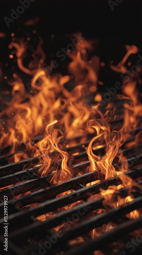 Flames Dancing Over a Grill During a Summer Barbecue in a Backyard Setting