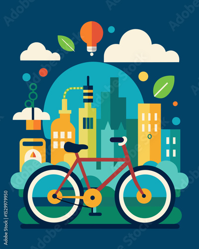 A bikesharing program that encourages alternative transportation ods reducing pollution and carbon emissions from cars.. Vector illustration
