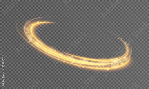 Gold glowing lines of speed. light effect with bokeh and sparkles on a transparent background. Light trail wave, fire trail line and glow curve swirl.