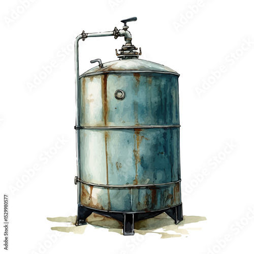 Flush Tank, watercolor drawing vector, isolated on a white background.