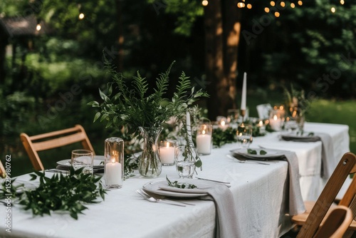 Elegant Dining Setup With Candles and Greenery in a Rustic Venue During an Ev...