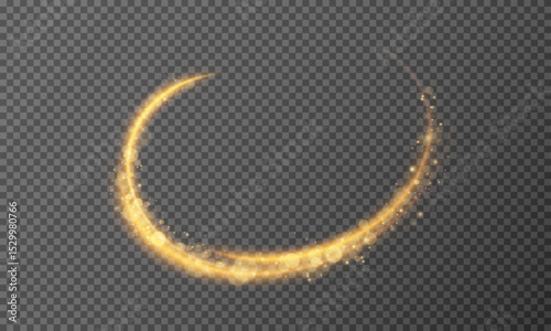 Gold glowing lines of speed. light effect with bokeh and sparkles on a transparent background. Light trail wave, fire trail line and glow curve swirl.