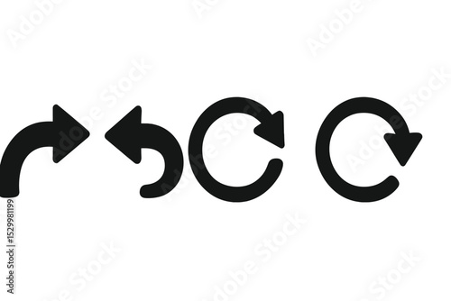 Curved Arrow Icons. Solid style icons of curved arrows: curved arrow right, curved arrow left, circular arrow clockwise, circular
