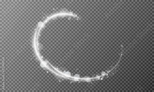 White magic spiral swirl line with dust. Glowing white lines. Luminous glowing effect. Light trace of a wave.