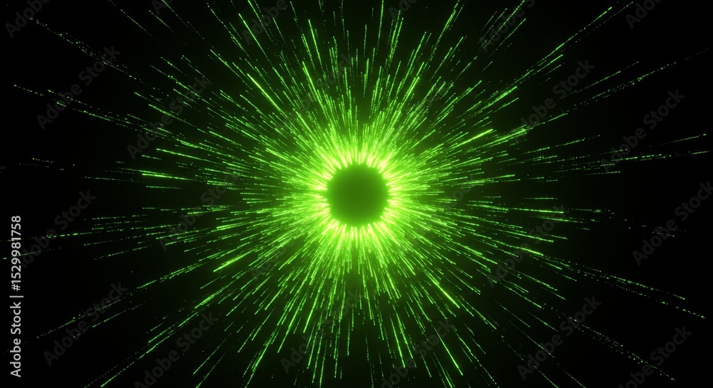 Obraz premium Abstract Green Explosion Light Energy Background Space Particle Effect