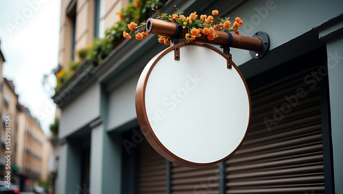 Blank round shop signboard mockup