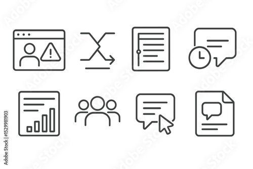 Forum Icons Collection. Line style icons of forums: admin alert popup, thread merge arrows, timeline post view, latest reply