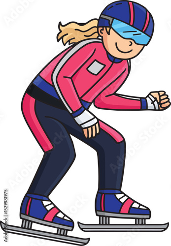 Speed Skating Female at the Starting Line Clipart 