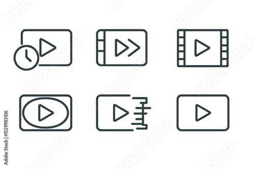 Video Effect Icons. Line style icons for video effects: slow motion, fast motion, reverse, green screen, vignette, glitch, zoom,