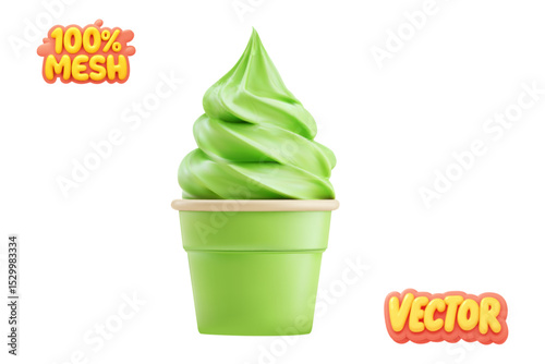 Vector realistic isolated pistachio ice cream on white background. Concept of matcha or mint ice cream with green color.