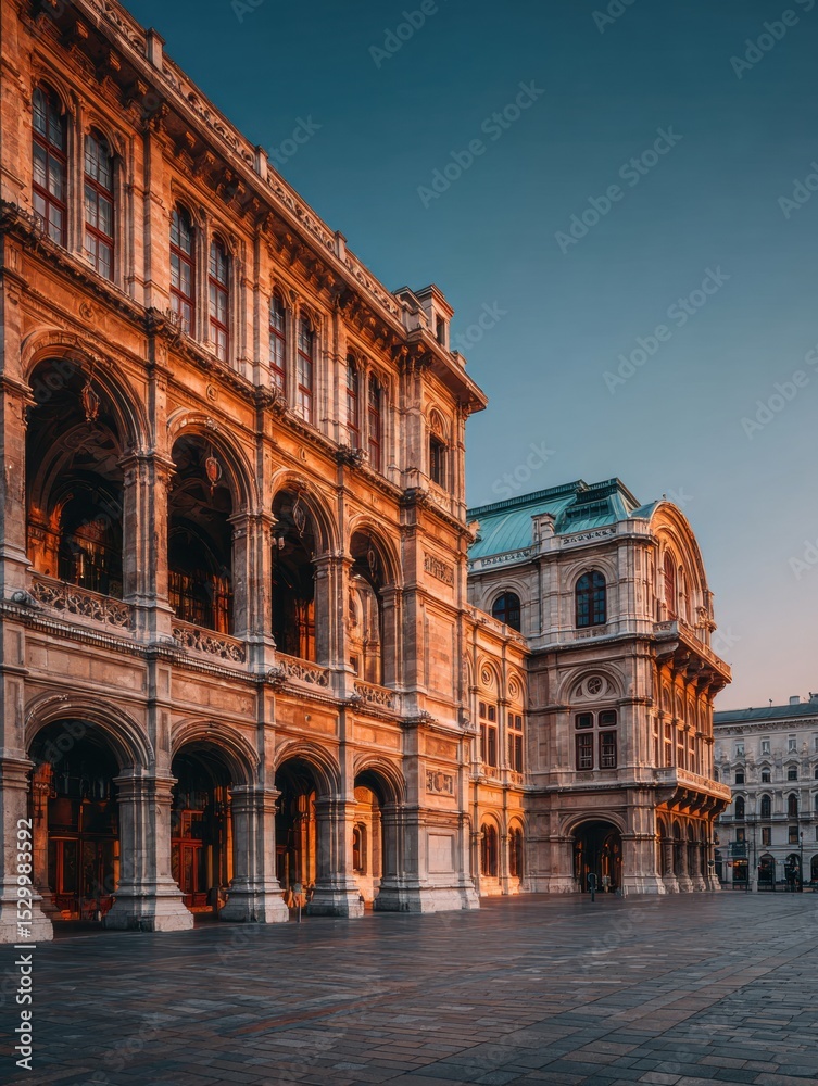 Obraz premium Ancient architecture at dawn in a European plaza.