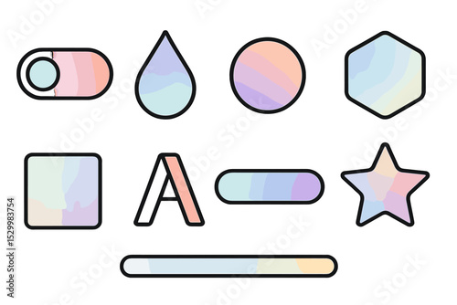 Gradient Line Icons. Line style icons of gradients: multi-tone theme switch, elegant gradient fill, flowing fade circle, smooth UI