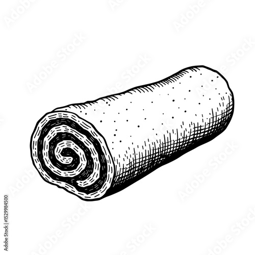 Hand-drawn dessert roll with filling in classic monochrome style
