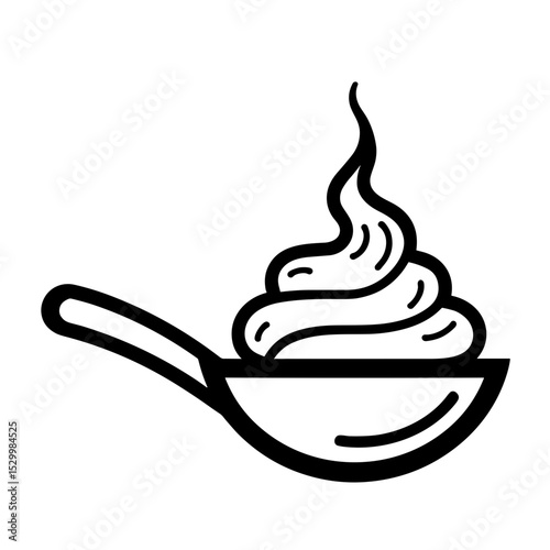 Monochrome spoon of whipped cream swirl in sketchy style