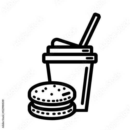 Monochrome fast food combo of macaron and cold drink in cup