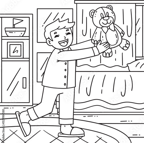 Sleepover Boy in Pajama Coloring Page for Kids 