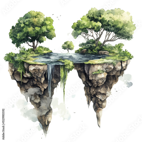 watercolor of Floating Islands, vector, isolated on a white background.