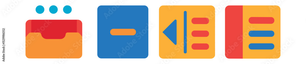 Flat vector icons of app drawer features: open drawer, close drawer, left panel icon, right panel icon, sidebar icon.