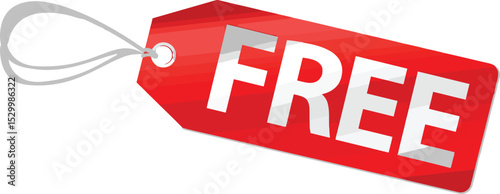 Promotional free tag: Illustrative, promotional red tag on a white background, clearly marked with the word "Free" in bold, silver letters.