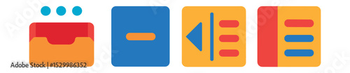 Flat vector icons of app drawer features: open drawer, close drawer, left panel icon, right panel icon, sidebar icon.